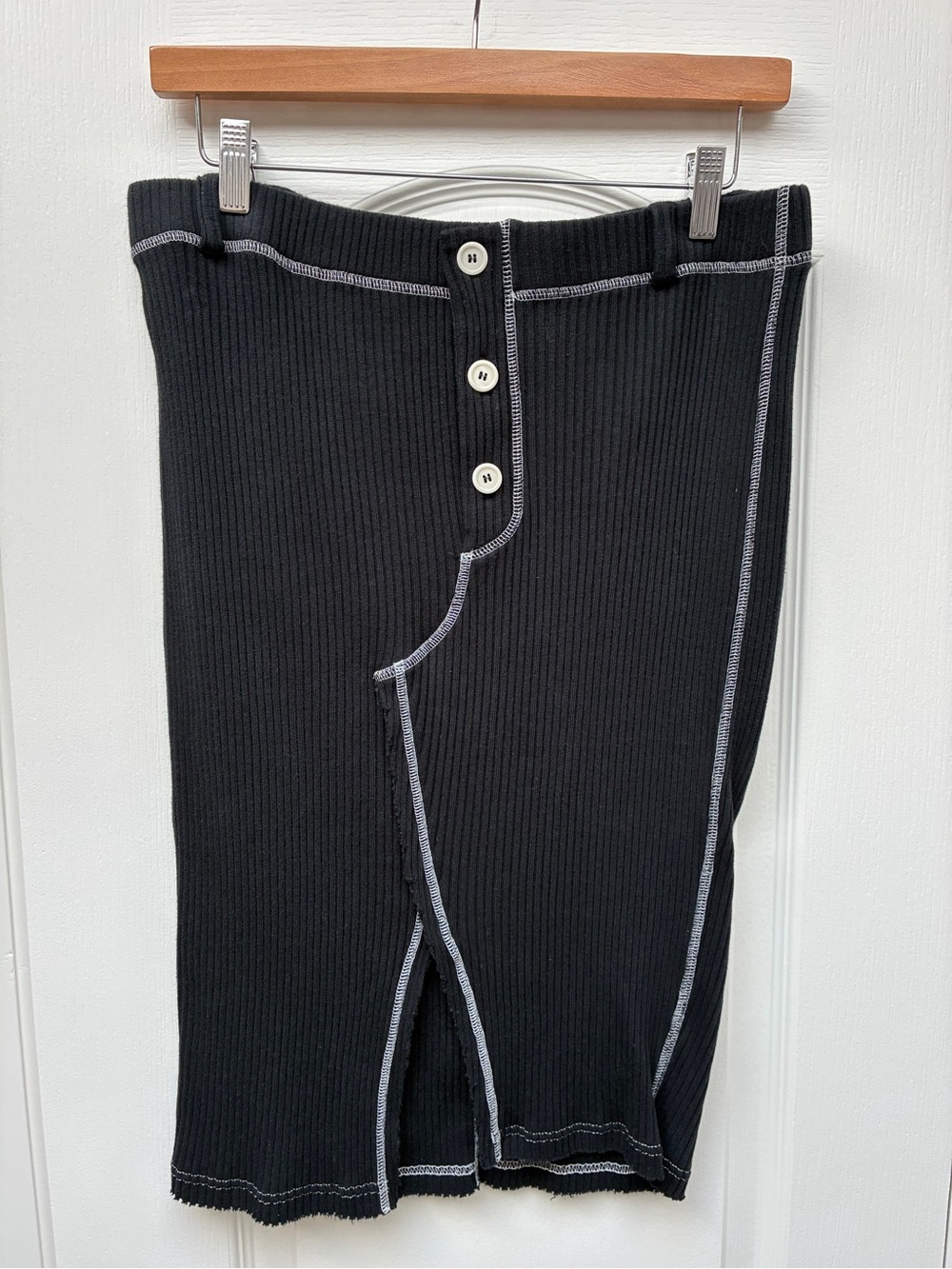 Moschino Jeans Black Ribbed Contrast Stitching Stretch Pencil Skirt